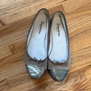 Repetto Tan and Silver Cap Toe Ballet Flats